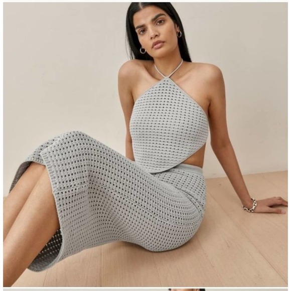 Reformation Dresses & Skirts - NWT Reformation Dove Circa Crochet Open Knit Crop Top Midi Skirt Set XS